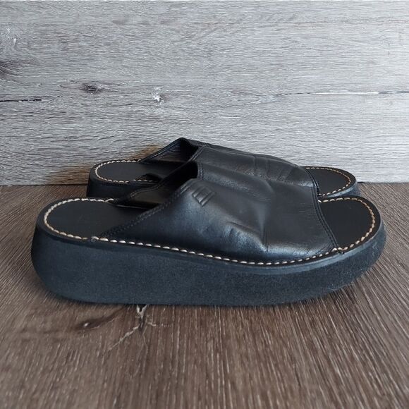 Tommy Hilfiger Vintage 90s Black Platform Slip-on  Leather Sandals 6.5 - Picture 1 of 9